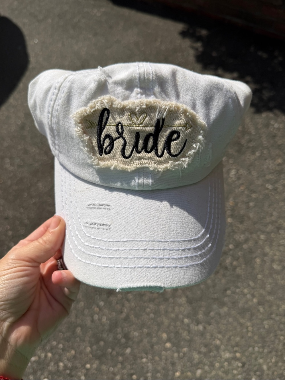 CC Boutique White & Cream 'Bride' Frayed Patch Baseball Cap